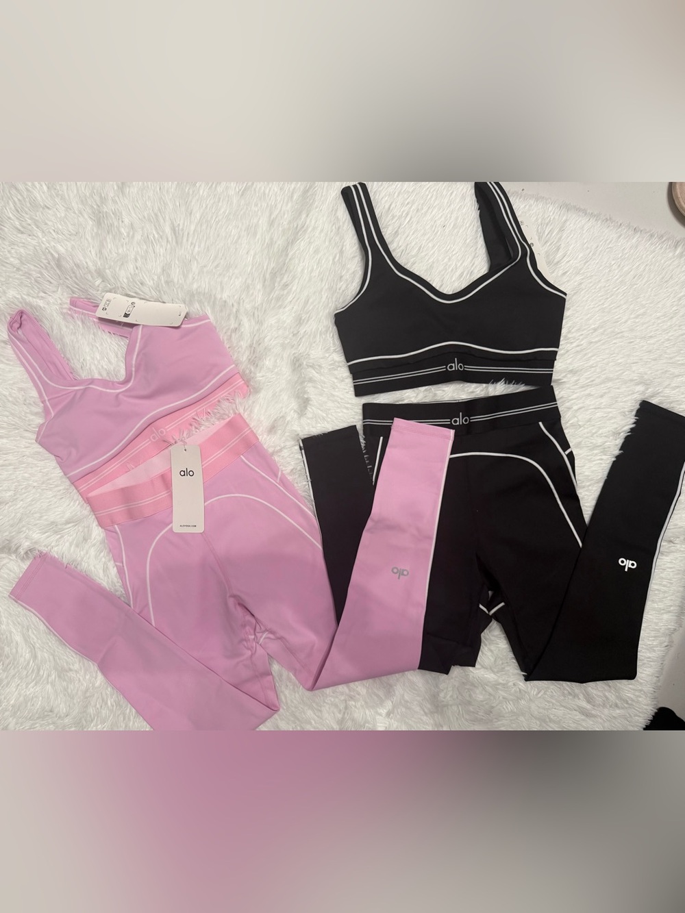 ALO Yoga Pink and Black Kids Leggings & Crop Set